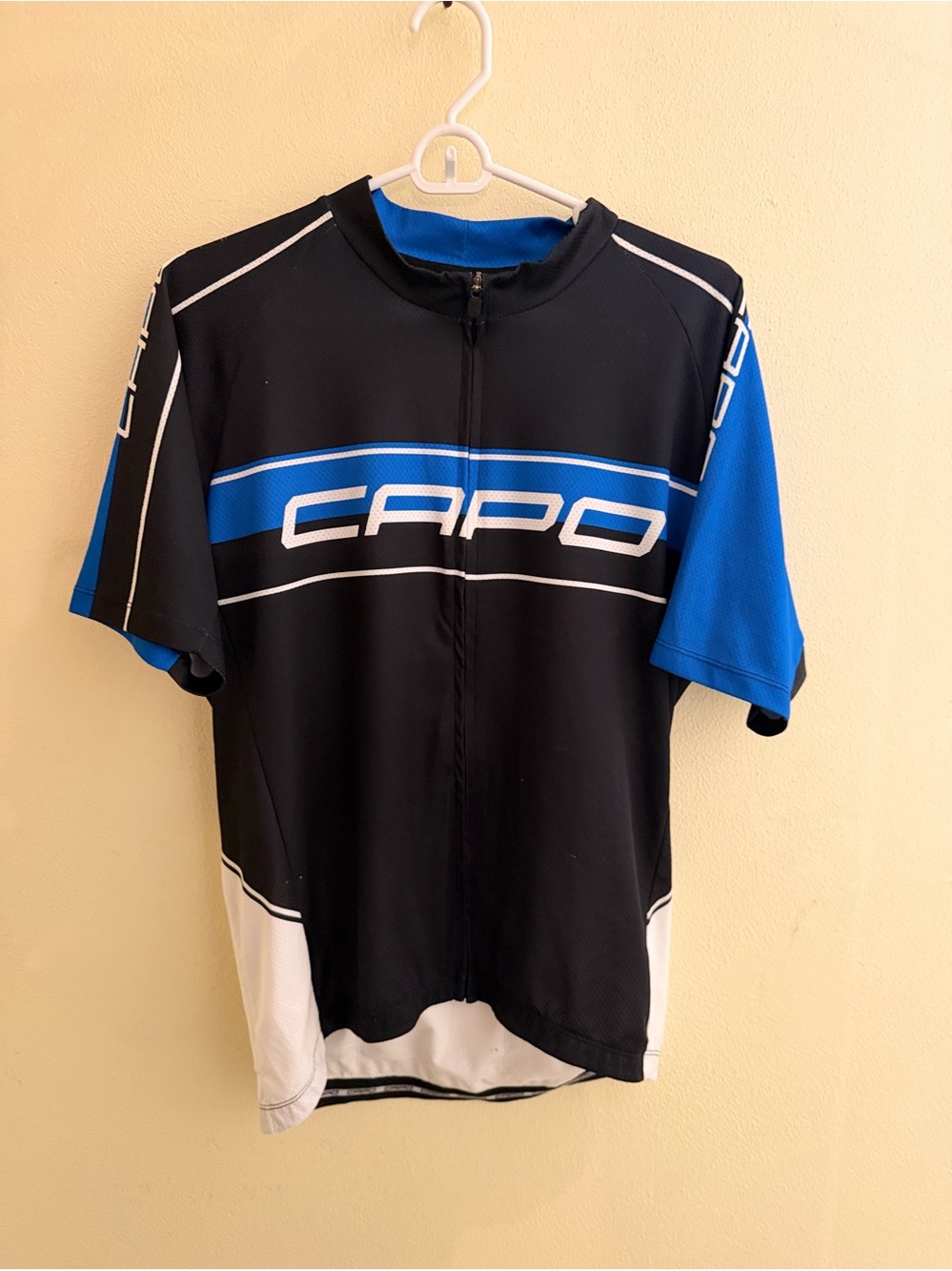 Capo Men’s M Cycling Jersey Blue Black White Colorblock Full Zip Pockets